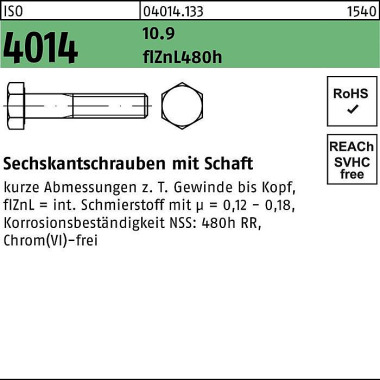 Sechskantschraube ISO 401 4 Schaft M6x 35 10.9 zink lamellenb. 200 Stück 040141330060035