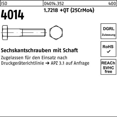 Sechskantschraube ISO 401 4 Schaft M20x 100 1.7218 +QT (25CrMo4) 25 Stück 040143520200100