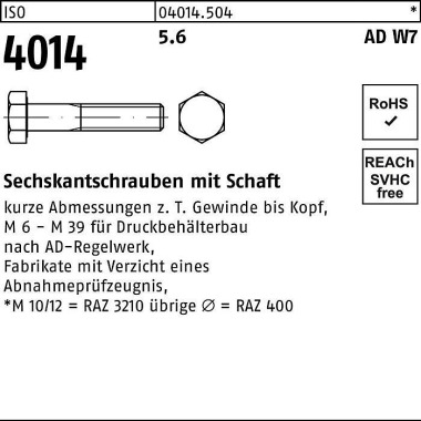 Sechskantschraube ISO 401 4 Schaft M12x 160 5.6 W7 25 Stück 040145040120160