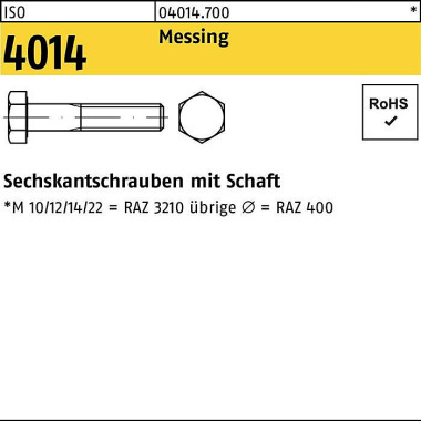 Sechskantschraube ISO 401 4 Schaft M12x 50 Messing 50 Stück 040147000120050