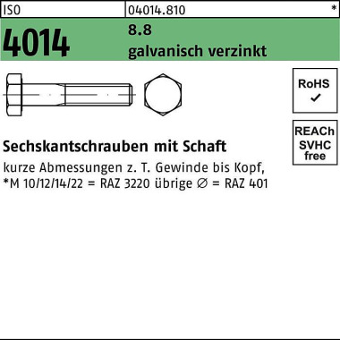 Sechskantschraube ISO 401 4 Schaft M10x 130 8.8 gal v.verz. 50 Stück 040148100100130