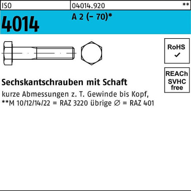 Sechskantschraube ISO 401 4 Schaft M8x 40 A 2 (- 70 ) 100 Stück 040149200080040