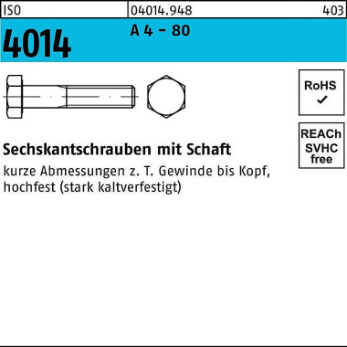 Sechskantschraube ISO 401 4 Schaft M6x 45 A 4 - 80 100 Stück 040149480060045