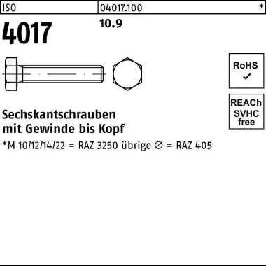 Sechskantschraube ISO 401 7 VG M6x 18 10.9 500 Stüc k 040171000060018