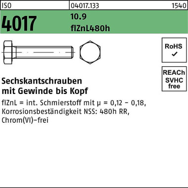 Sechskantschraube ISO 401 7 VG M8x 12 10.9 zinklame llenb. 200 Stück 040171330080012