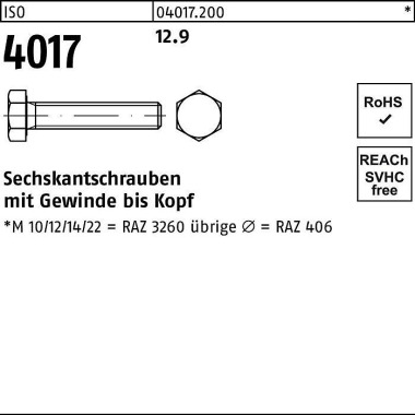 Sechskantschraube ISO 401 7 VG M16x 30 12.9 50 Stüc k 040172000160030