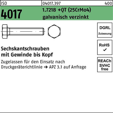 Sechskantschraube ISO 401 7 VG M12x55 1.7218 +QT (2 5CrMo4) galv.verz. 100St. 040173970120055