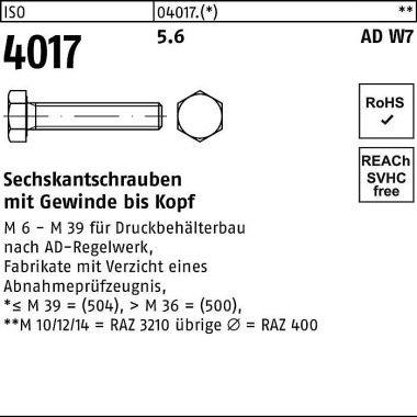 Sechskantschraube ISO 401 7 VG M8x 12 5.6 AD W7 200 Stück 040175040080012