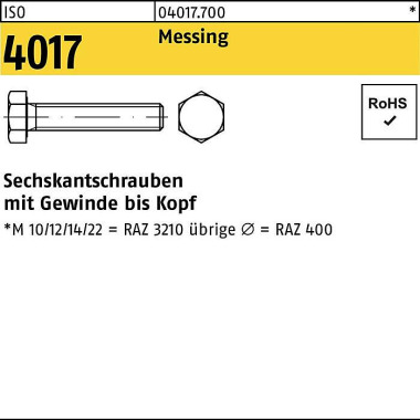 Sechskantschraube ISO 401 7 VG M4x 30 Messing 100 S tück 040177000040030