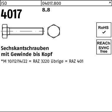 Sechskantschraube ISO 401 7 VG M4x 55 8.8 100 Stück 040178000040055