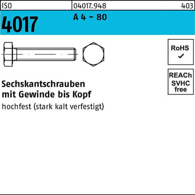 Sechskantschraube ISO 401 7 VG M6x 60 A 4 - 80 100 Stück 040179480060060