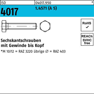 Sechskantschraube ISO 401 7 VG M12x 50 A 5 1 Stück 040179500120050