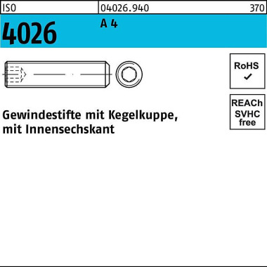 Gewindestift ISO 4026 Keg elkuppe/Innen-6kt M10x 30 A 4 100 Stück 040269400100030