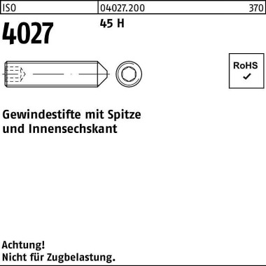 Gewindestift ISO 4027 Spi tze/Innen-6kt M4x 4 45 H 1000 Stück 040272000040004