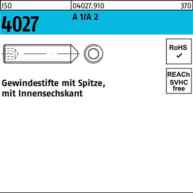 Gewindestift ISO 4027 Spi tze/Innen-6kt M2x 8 A 2 5 00 Stück 040279100020008