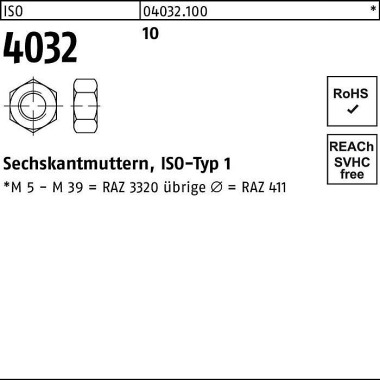 Sechskantmutter ISO 4032 M4 10 1000 Stück 040321000040000