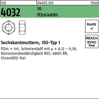 Sechskantmutter ISO 4032 M20 14 zinklamellenb. 50 Stück 040321330200000