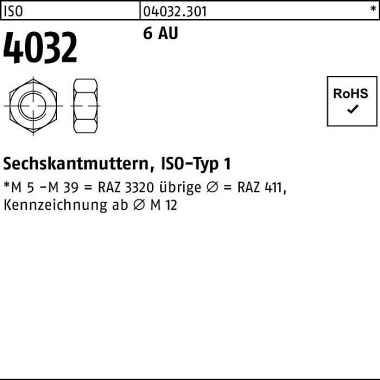 Sechskantmutter ISO 4032 M45 6 Automatenstahl 1 St ück 040323010450000