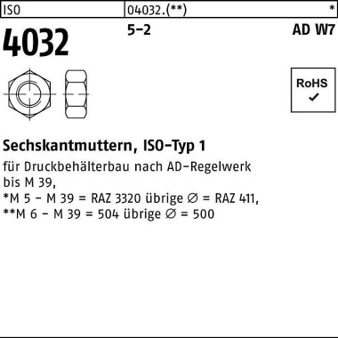 Sechskantmutter ISO 4032 M42 5-2 AD W7/TRD 106 1 S tück 040325000420000