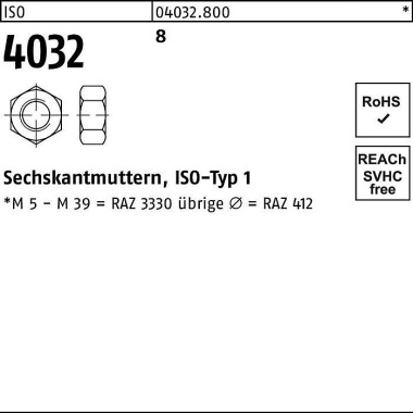 Sechskantmutter ISO 4032 M5 8 1000 Stück 040328000050000