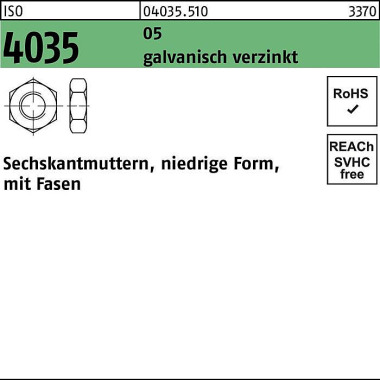 Sechskantmutter ISO 4035 niedrig Fasen M14 5 galv. verz. 100 Stück 040355100140000