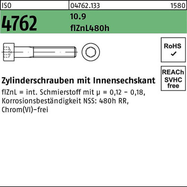 Zylinderschraube ISO 4762 Innen-6kt M6x60 10.9 zin klamellenb. 200St. 047621330060060