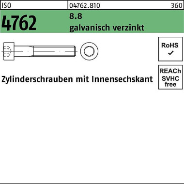 Zylinderschraube ISO 4762 Innen-6kt M6x28 8.8 galv .verz. 500St. 047628100060028