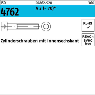 Zylinderschraube ISO 4762 Innen-6kt M24x 40 A 2 (- 70) 1 Stück 047629200240040