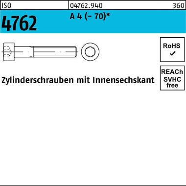 Zylinderschraube ISO 4762 Innen-6kt M16x 50 A 4 (- 70) 25 Stück 047629400160050