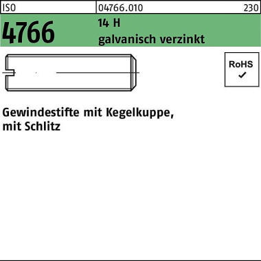 Gewindestift ISO 4766 Keg elkuppe/Schlitz M4x30 14 H galv.verz. 200St. 047660100040030