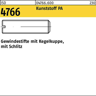 Gewindestift ISO 4766 Keg elkuppe/Schlitz M4x 6 Pol yamid 100 Stück 047666000040006