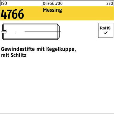 Gewindestift ISO 4766 Keg elkuppe/Schlitz M4x 12 Me ssing 100 Stück 047667000040012