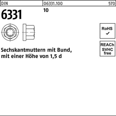 Sechskantmutter DIN 6331 Bund M20 SW 30 10 10 Stüc k 063311000200000