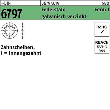 Zahnscheibe DIN 6797 Form I innengezahnt I 3,2 Fede rstahl galv.verz. 5000St. 067970140032000