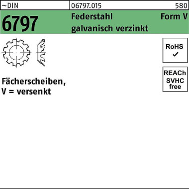 Zahnscheibe DIN 6797 Form V versenkt V 5,3 Federsta hl galv.verz. 4000St. 067970150053000