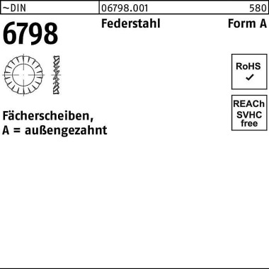 Fächerscheibe DIN 6798 Fo rmA außengezahnt A 17 Fed erstahl 100 Stück 067980019170000