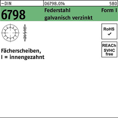 Fächerscheibe DIN 6798 Fo rmI innengezahnt I 28 Fed erstahl galv.verz. 100St. 067980140280000