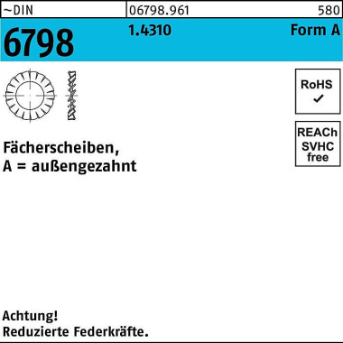 Fächerscheibe DIN 6798 Fo rmA außengezahnt A 13 1.4 310 100 Stück 067989610130000