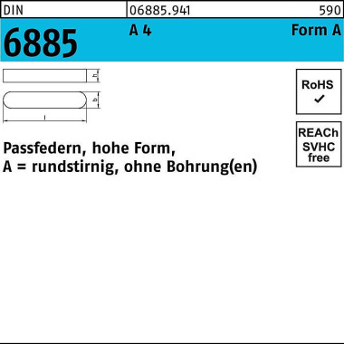 Passfeder DIN 6885 FormA rundstirnig/o.Bohrung A 1 0x 8x 25 A 4 10 Stück 068859410100025