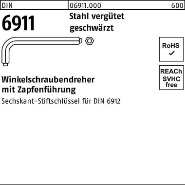 Winkelschraubendreher DIN 6911 6-kt Zapfen SW 3 M4 Stahl vergütet geschw. 1 0St. 069110009030000