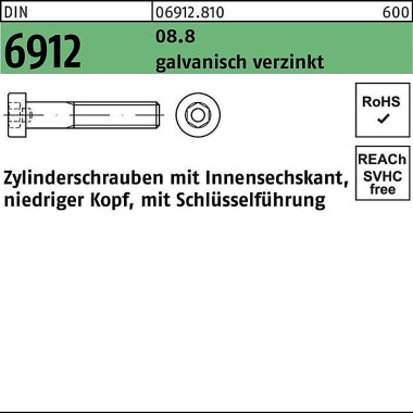 Zylinderschraube DIN 6912 Innen-6kt M4x18 8.8 galv .verz. 500St. 069128100040018