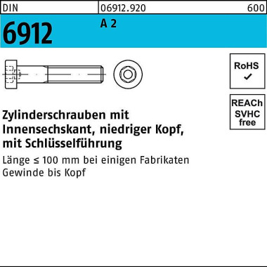 Zylinderschraube DIN 6912 Innen-6kt M5x 10 A 2 100 Stück 069129200050010