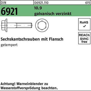 Sechskantschraube DIN 692 1 Flansch M12x 45 10.9 ga lv.verz. 100Stück 069211100120045