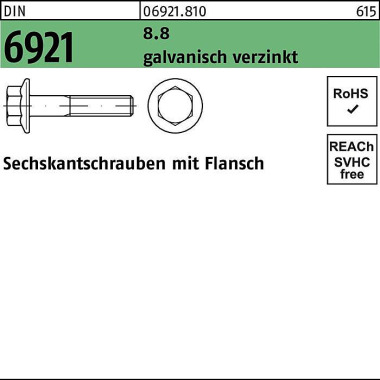 Sechskantschraube DIN 692 1 Flansch M6x 20 8.8 galv .verz. 500 Stück 069218100060020