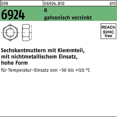 Sechskantmutter DIN 6924 Klemmteil M5 8 galv.verz. 200 Stück 069248100050000