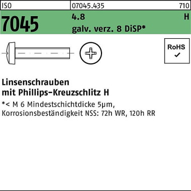 Flachkopfschraube ISO 704 5 PH M4x8-H 4.8 galv.verz . 8 DiSP 2000St. 070454350040008