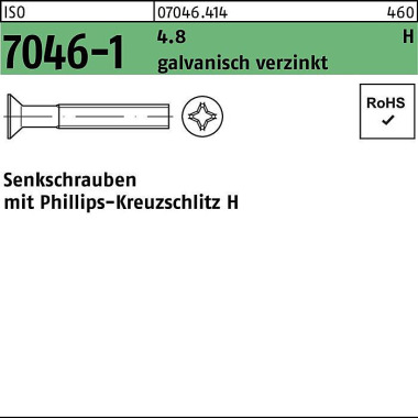 Senkschraube ISO 7046-1 P H M2,5x20-H 4.8 galv.verz . 2000St. 070464140025020