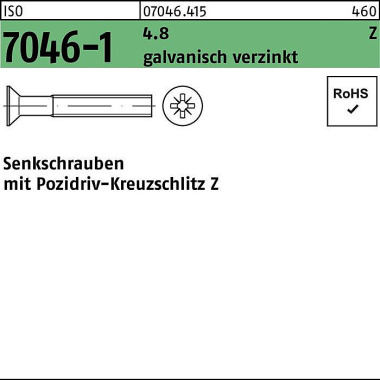 Senkschraube ISO 7046-1 P Z M2,5x4-Z 4.8 galv.verz. 2000St. 070464150025004