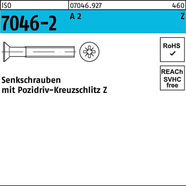 Senkschraube ISO 7046-2 P Z M6x 50-Z A 2 200 Stück 070469270060050