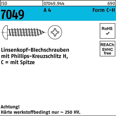 Blechschraube ISO 7049 LI KO Spitze/PH C 5,5x 19-H A 4 500 Stück 070499440055019